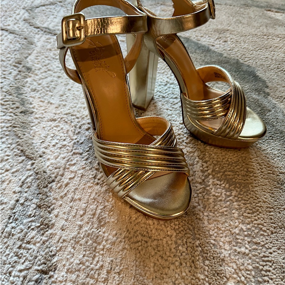 Gold platform sandals by Badgley Mischka Jewel